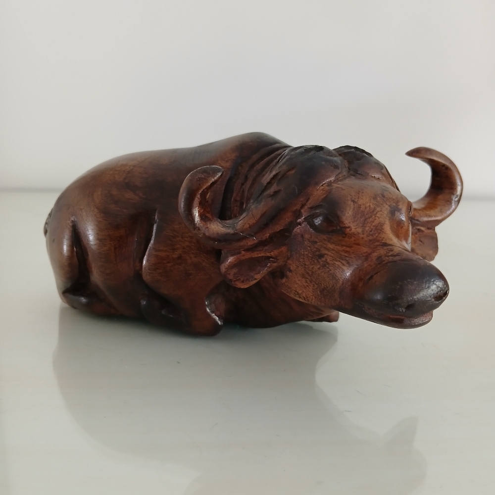 Wooden Hand Carved Water Buffalo 6"